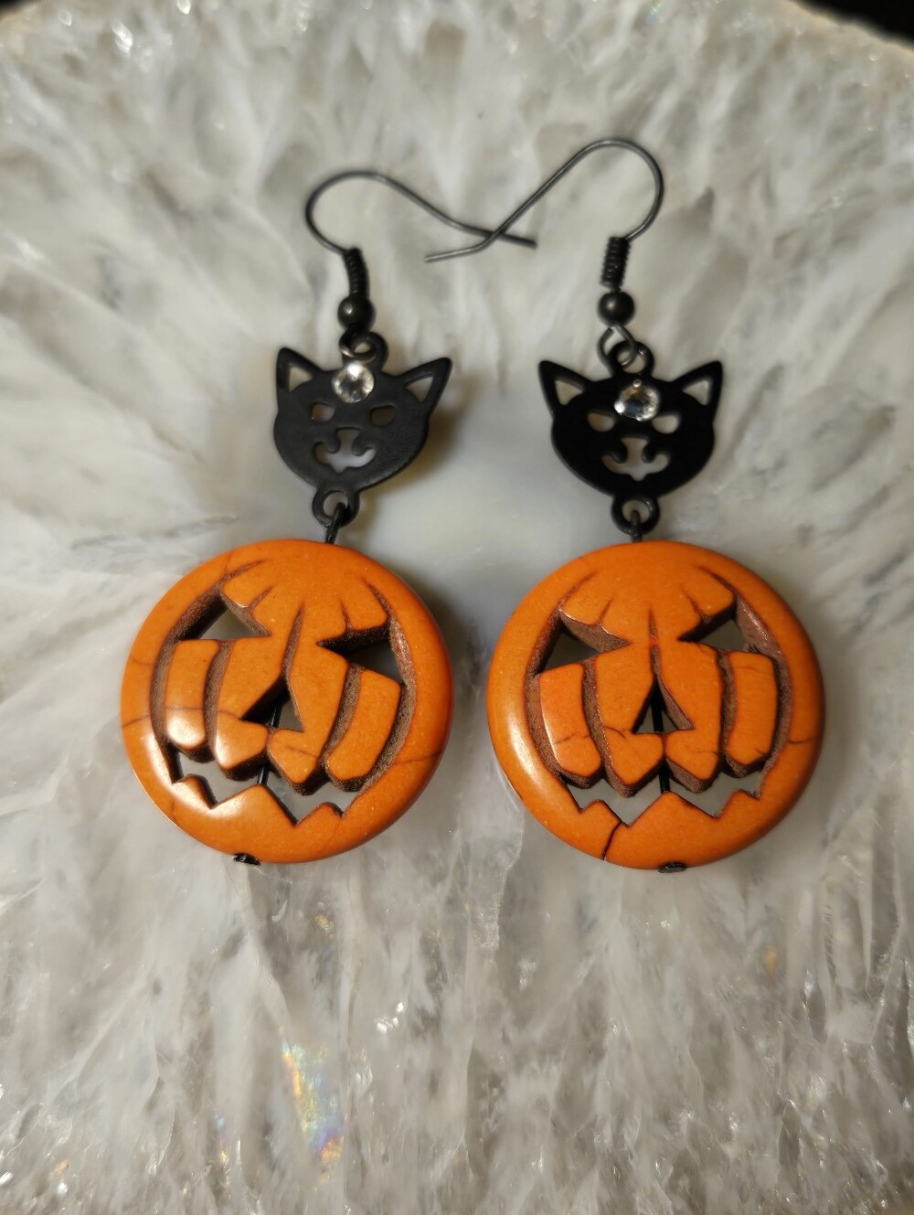 Halloween Pumpkin & Black Cat Dangle Earrings